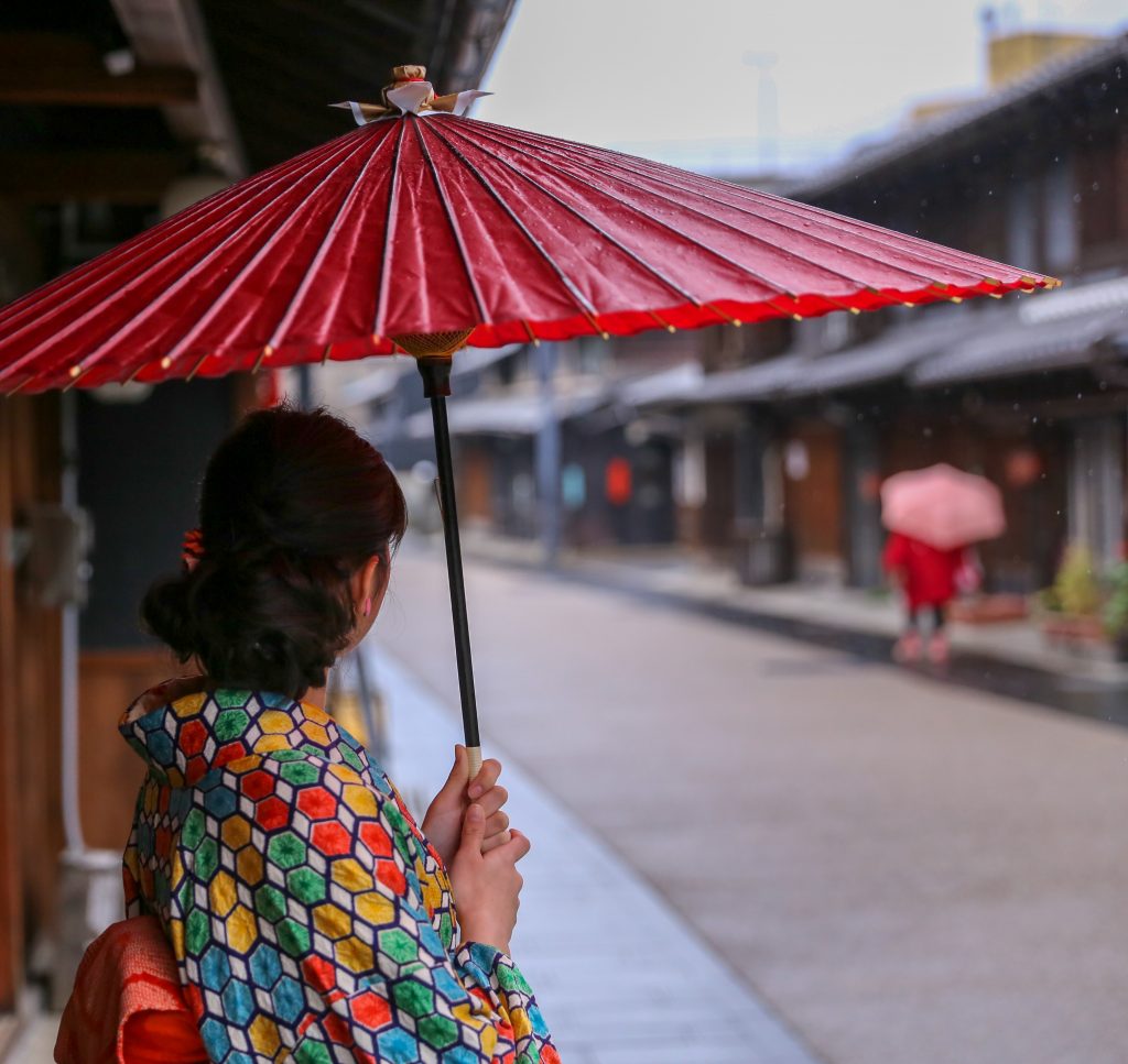 día lluvioso, paraguas japonés